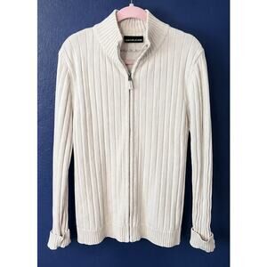DKNY Jeans Cream Ribbed Zip Front Cardigan Sweater 100% cotton Womens Small